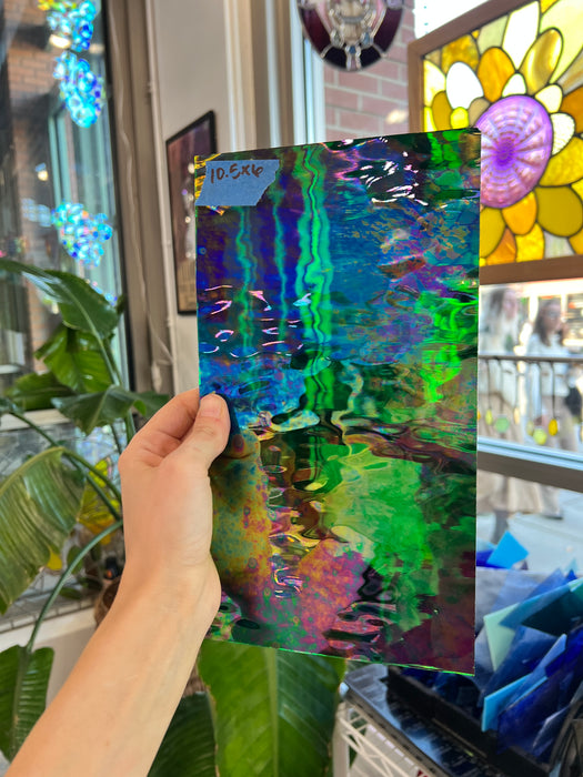 Vintage Spectrum Green Iridescent Waterglass Sheet Glass Colorado Glass Works