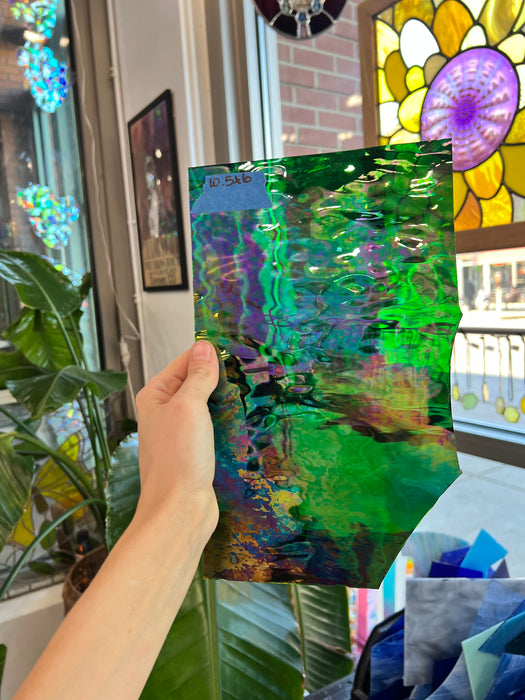 Vintage Spectrum Green Iridescent Waterglass Sheet Glass Colorado Glass Works