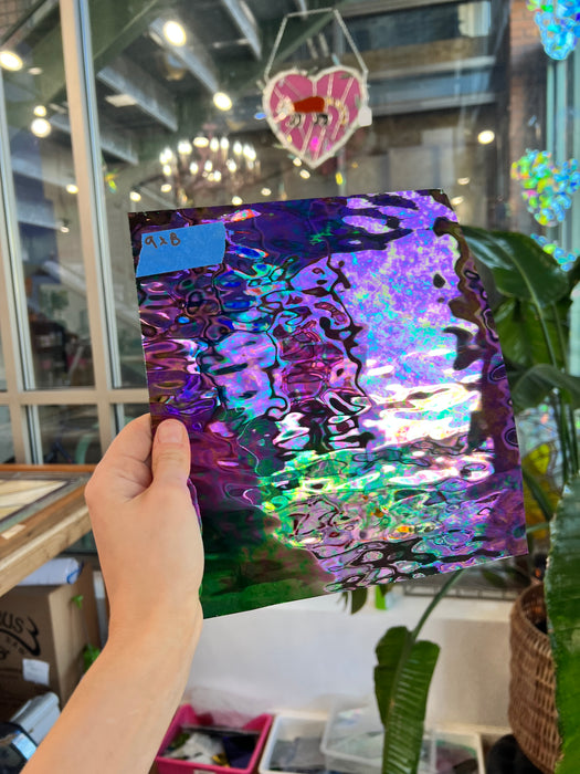 Vintage Spectrum Green Iridescent Waterglass Sheet Glass Colorado Glass Works SP0036 (9x8in)