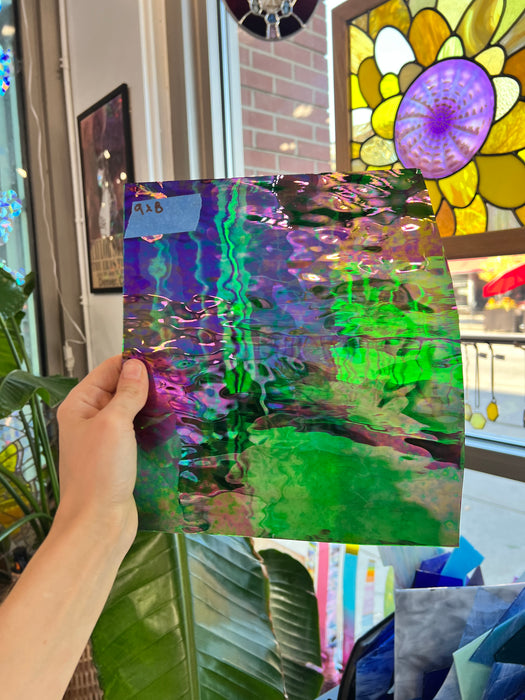 Vintage Spectrum Green Iridescent Waterglass Sheet Glass Colorado Glass Works