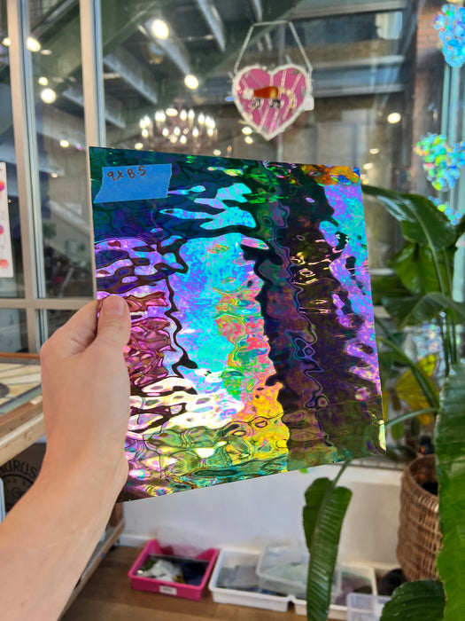 Vintage Spectrum Green Iridescent Waterglass Sheet Glass Colorado Glass Works SP0038 (9x8.5in)