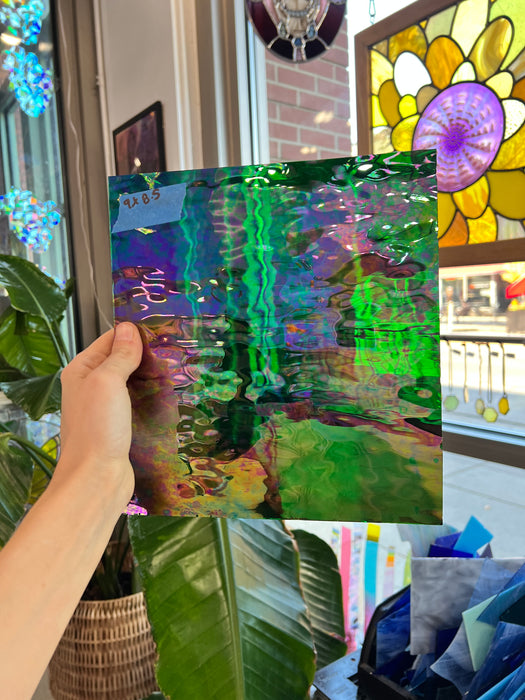 Vintage Spectrum Green Iridescent Waterglass Sheet Glass Colorado Glass Works