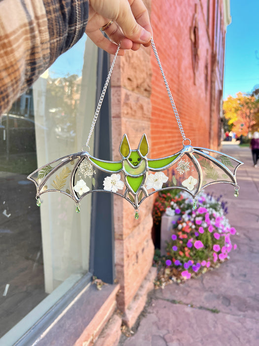 Green Pressed Flower Lola Bat (COGW x Andrea Guzzetta) Finished Pieces Colorado Glassworks