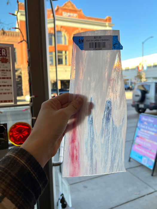White Pink Wispy on Clear Armstrong Colorado Glass Works