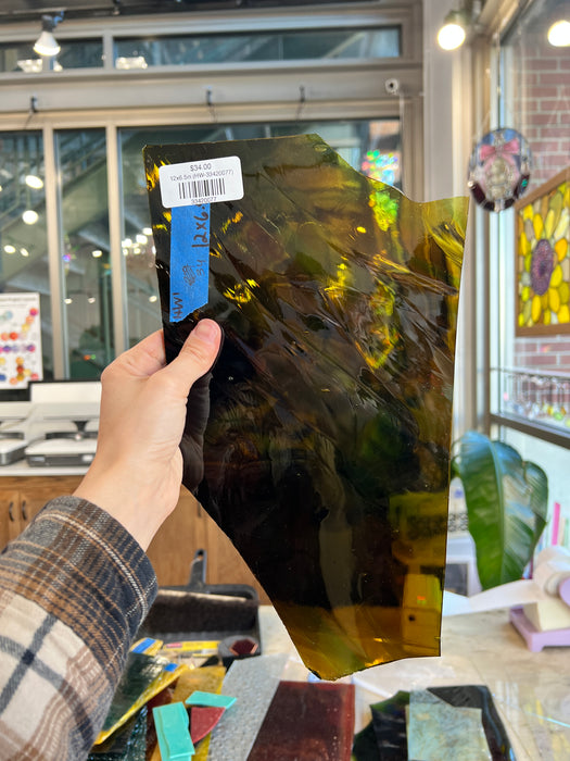 Amber Green Mouth Blown Hartley Wood HW - Hartley Wood Sheet Glass Colorado Glassworks