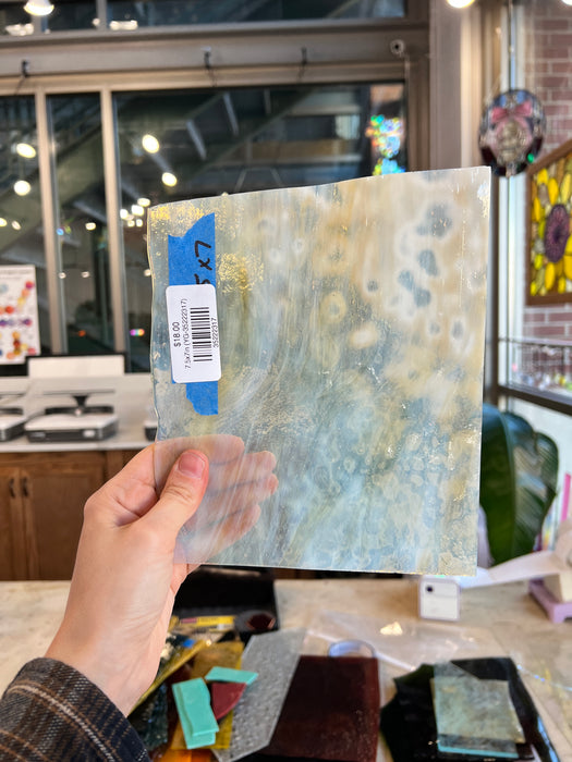 Beige Transparent Wispy Mottled Youghiogheny Sheet Glass Youghiogheny