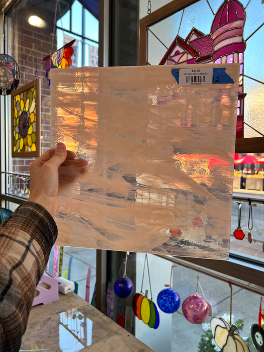 Peach White Wispy Transparent Spectrum Sheet Glass Colorado Glassworks