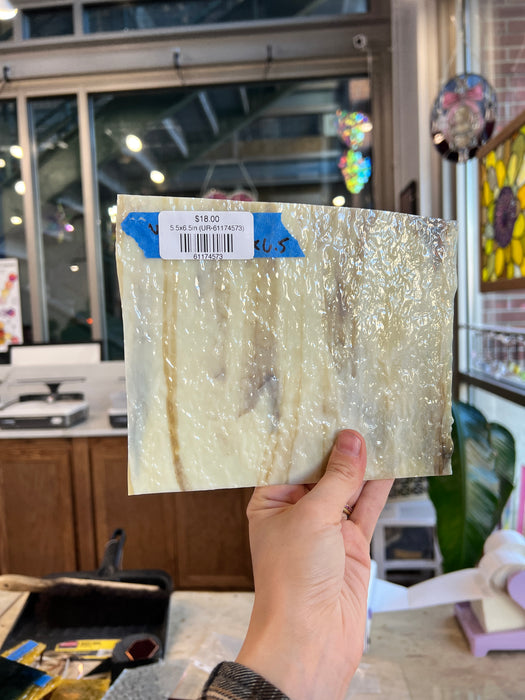 Cream Brown Wispy Textured Uroboros Sheet Glass Armstrong 5.5x6.5in (UR-61174573)