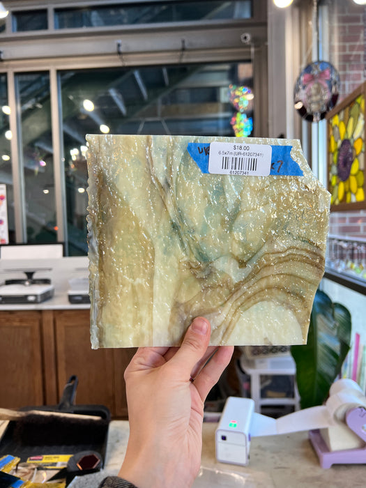 Cream Brown Wispy Textured Uroboros Sheet Glass Armstrong 6.5x7in (UR-61207341)