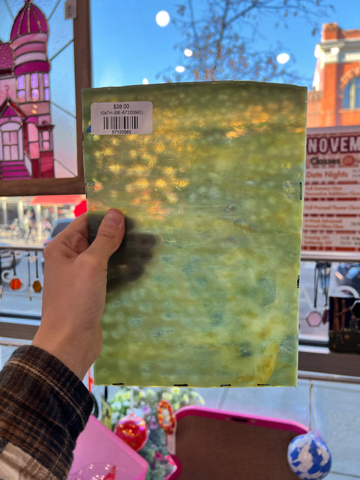 Mossy Dappled Green Mottled Bullseye Sheet Glass Colorado Glassworks