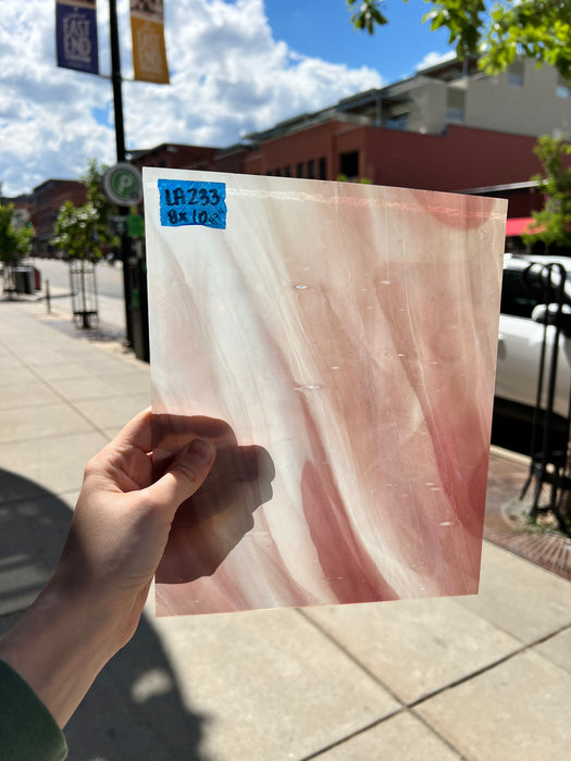 Lamberts Mouth Blown Selenium Red & Opaque White on Clear (Flash Glass) S277 Sheet Glass Colorado Glassworks