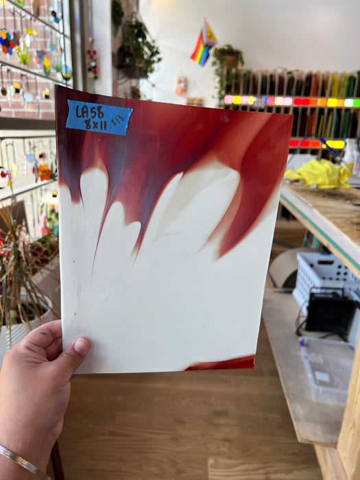 Lamberts Mouth Blown Red & White Opaque on Clear S54 Sheet Glass Colorado Glassworks