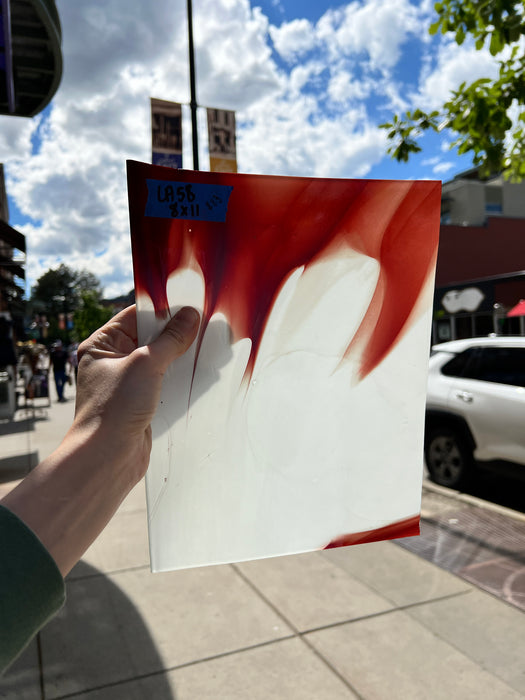 Lamberts Mouth Blown Red & White Opaque on Clear S54 Sheet Glass Colorado Glassworks LA58 (8x11in)