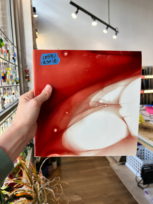 Lamberts Mouth Blown Red & White Opaque on Clear S54 Sheet Glass Colorado Glassworks LA59 (10x9.5in)