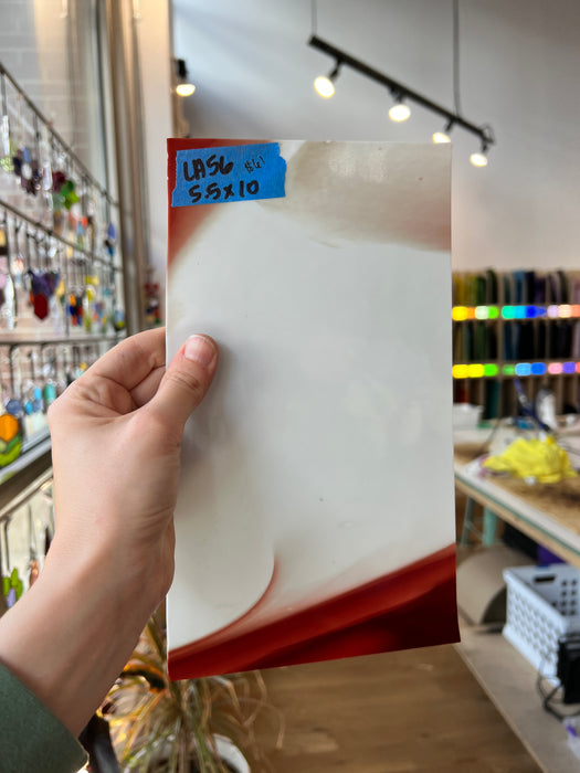 Lamberts Mouth Blown Red & White Opaque on Clear S54 Sheet Glass Colorado Glassworks LA55 (10x5.5in)