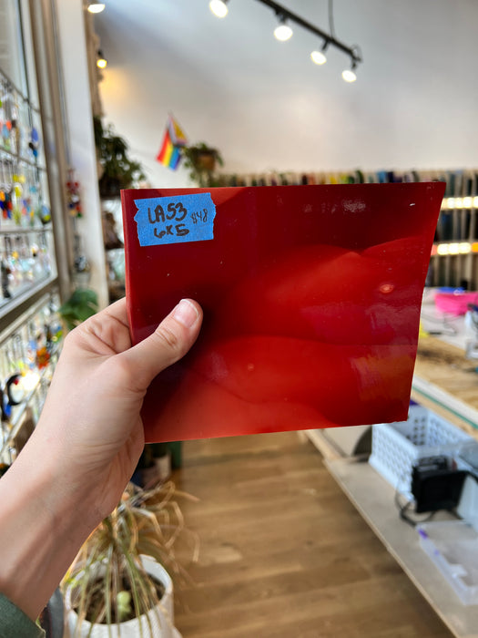 Lamberts Mouth Blown Red & White Opaque on Clear S54 Sheet Glass Colorado Glassworks LA53 (6x5in)