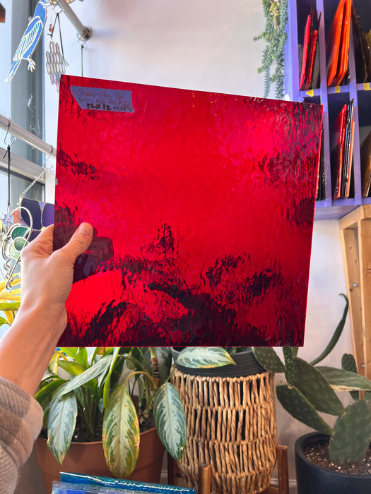 Ruby Red Rough Rolled Transparent Oceanside Fusible 96 COE (152RR-F) Sheet Glass Colorado Glassworks