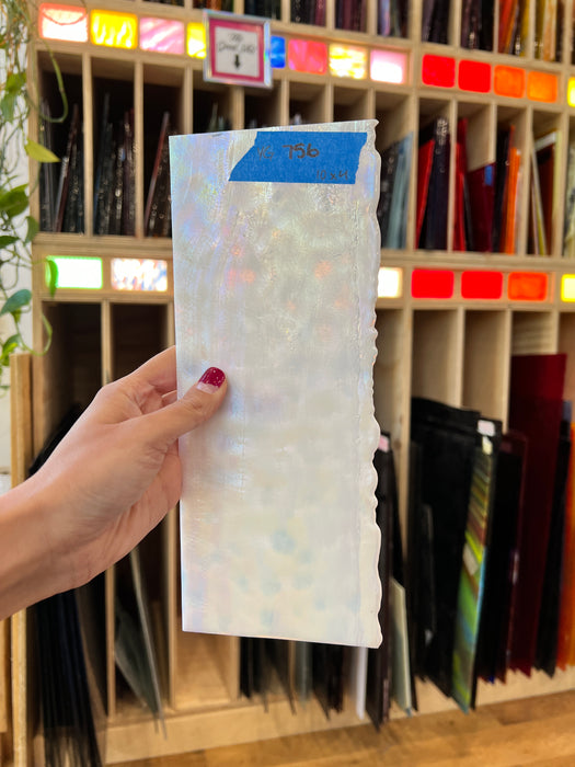 Iridescent White Mottled Youghiogheny (1000HSI) Sheet Glass Colorado Glassworks