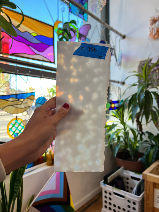 Iridescent White Mottled Youghiogheny (1000HSI) Sheet Glass Colorado Glassworks