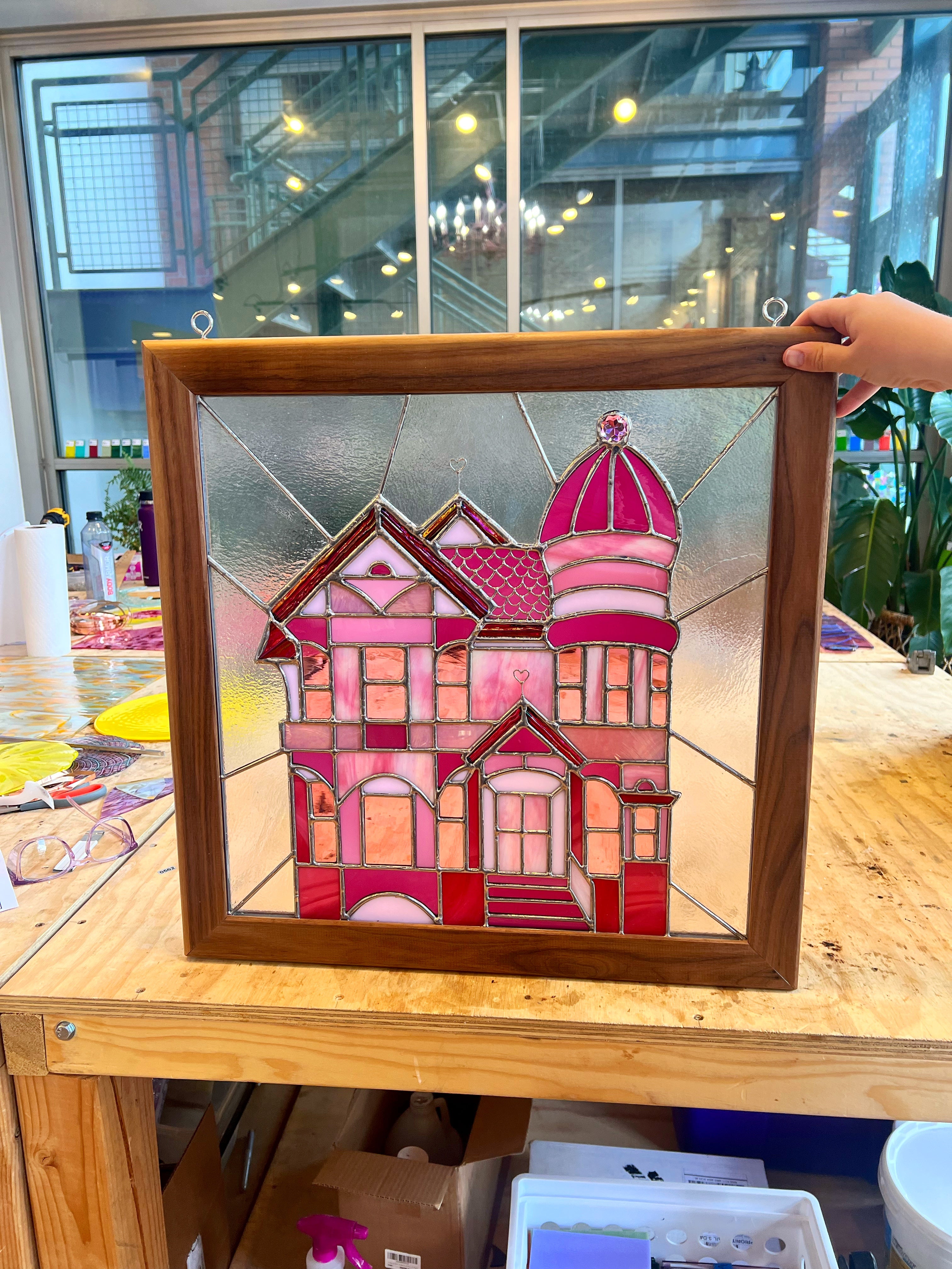 Pink Victorian Window (Large Panel) Finished Pieces Colorado Glassworks   