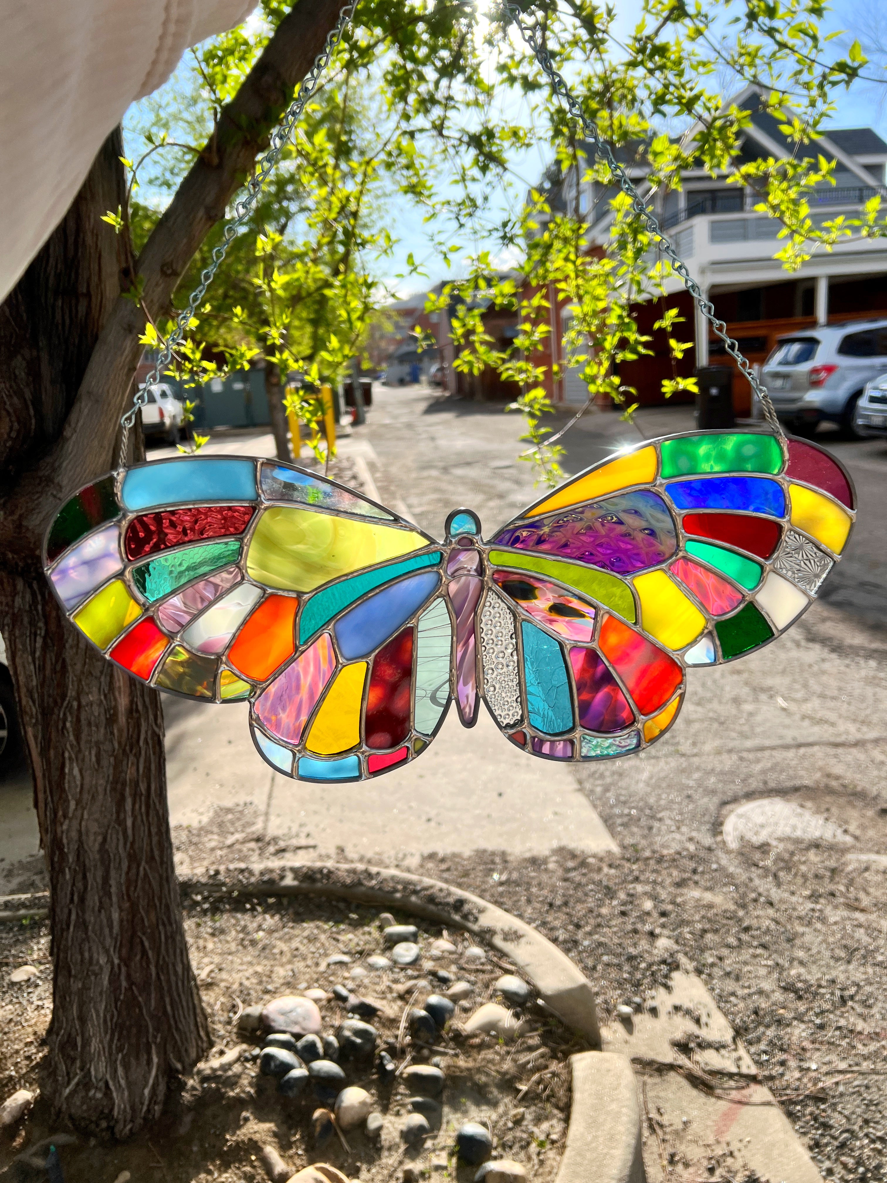 Rainbow Large Patchwork Butterfly Finished Pieces Colorado Glassworks   