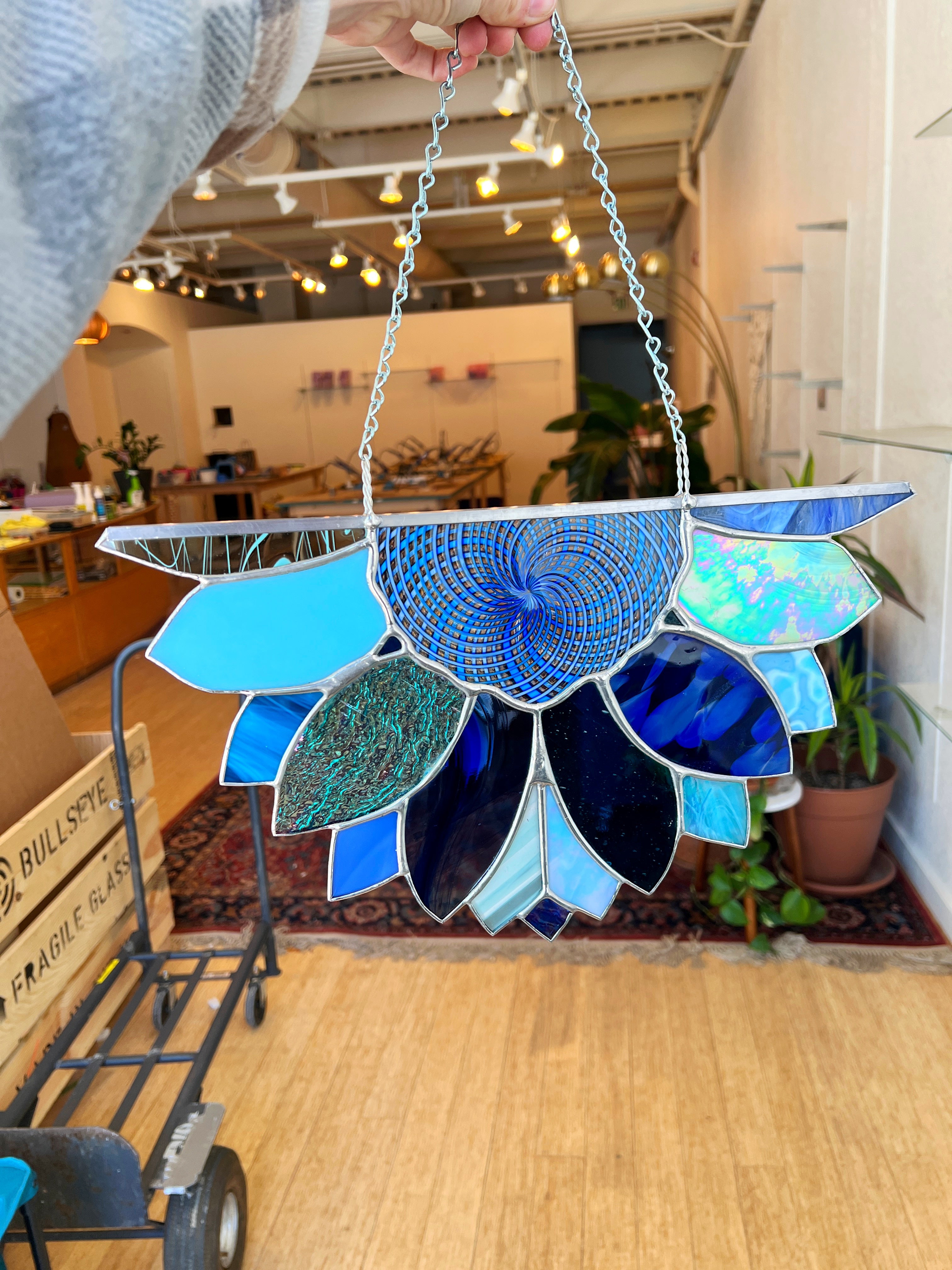 Large Patchwork Blue Sunflower Finished Pieces Colorado Glassworks   