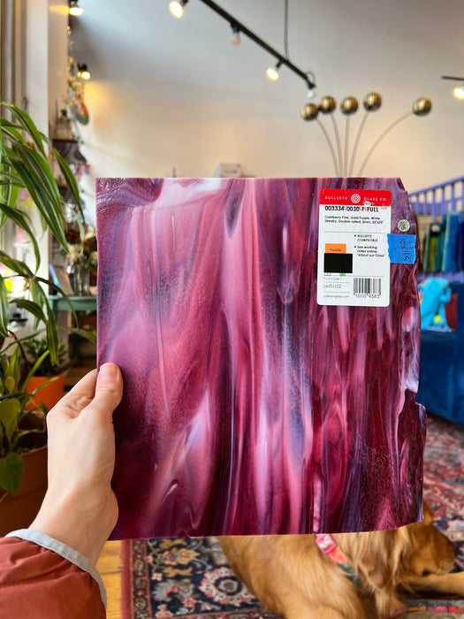 Berries and Cream Bullseye Fusible 90 COE (003334-0030-F) Sheet Glass Colorado Glassworks BE-BERRIESCREAM-1 (10x10in)