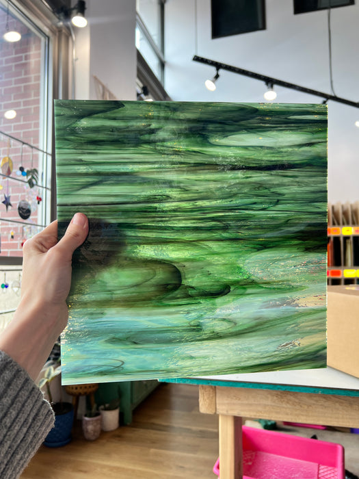 Fern Green Pearl Opal Oceanside Fusible 96 COE Sheet Glass Colorado Glassworks