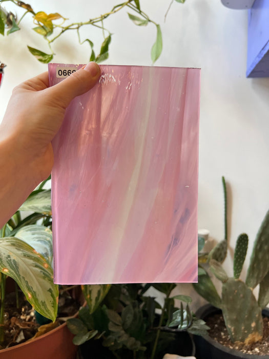 Pink White Wispy Lamberts Mouth Blown Glass  Colorado Glass Works 666