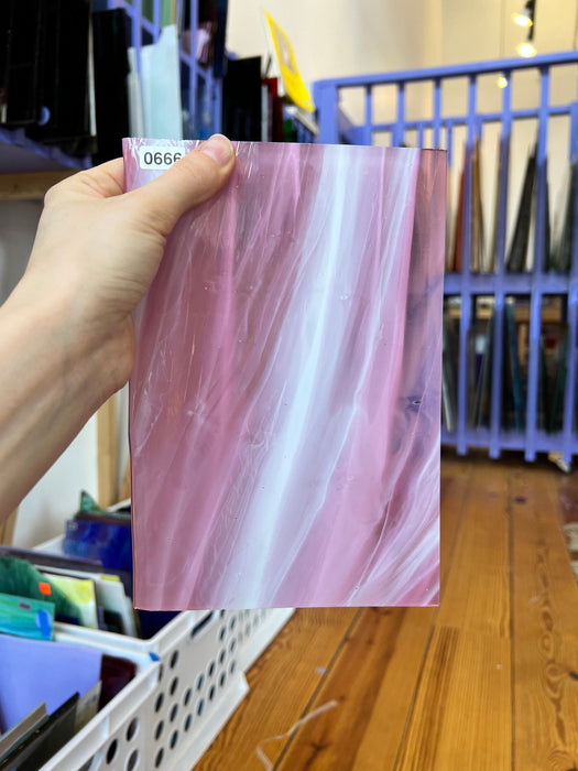 Pink White Wispy Lamberts Mouth Blown Glass  Colorado Glass Works