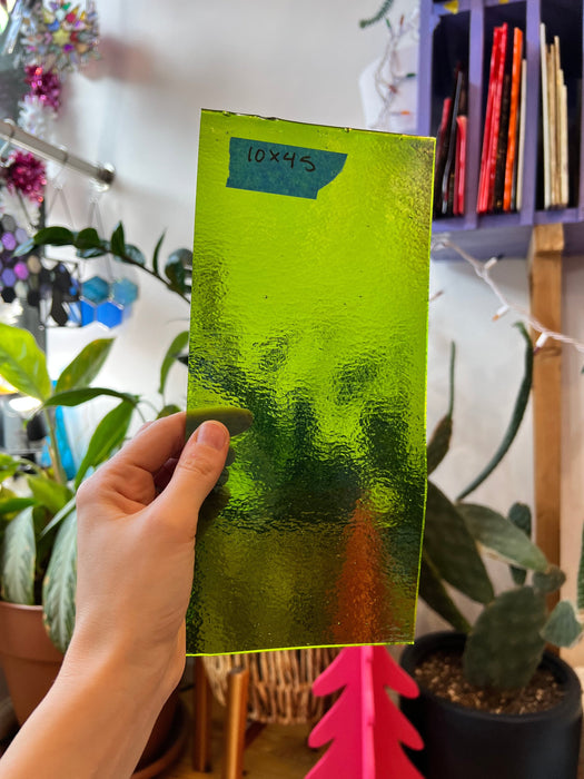 Lime Green Iridescent Bullseye 90 COE Sheet Glass Colorado Glassworks