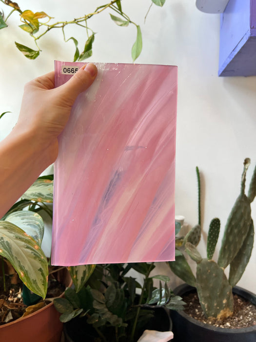 Pink White Wispy Lamberts Mouth Blown Glass  Colorado Glass Works 665