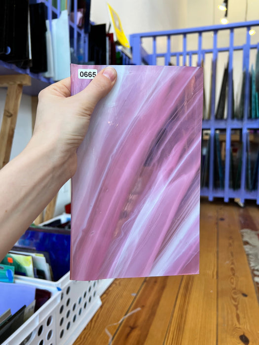 Pink White Wispy Lamberts Mouth Blown Glass  Colorado Glass Works