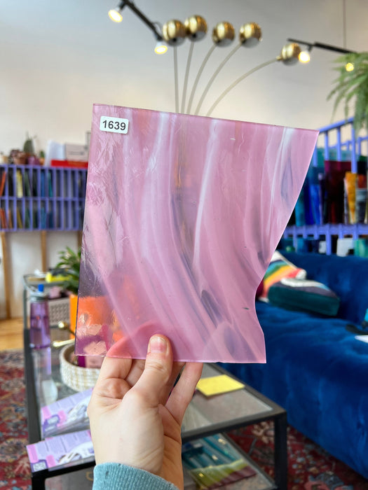 Pink White Wispy Lamberts Mouth Blown Glass  Colorado Glass Works 1639