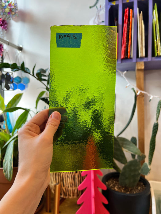 Lime Green Iridescent Bullseye 90 COE Sheet Glass Colorado Glassworks