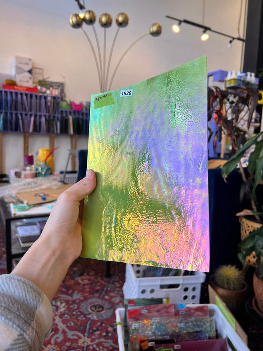 Slime Green Iridescent Youghiogheny Sheet Glass Colorado Glassworks YG-SLIME-I-2 (10x10in)