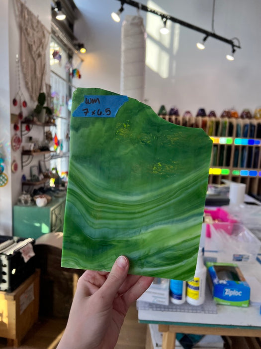 Green White Wispy Wissmach Sheet Glass Colorado Glassworks WM1127 (7x6.5in)
