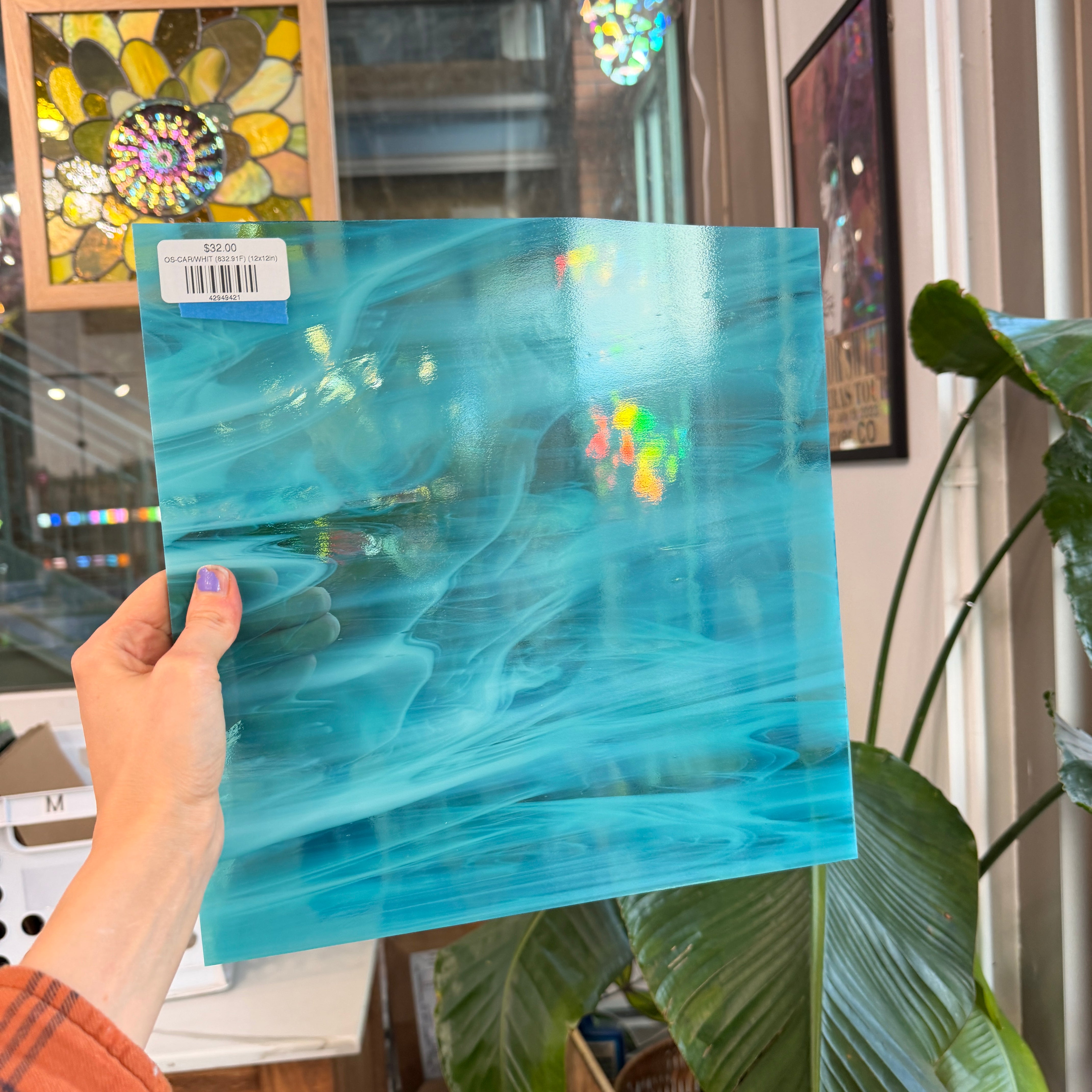 NEW Caribbean Blue and White Wispy Oceanside Fusible 96 COE (OGT 832.91F) Sheet Glass Colorado Glass Works