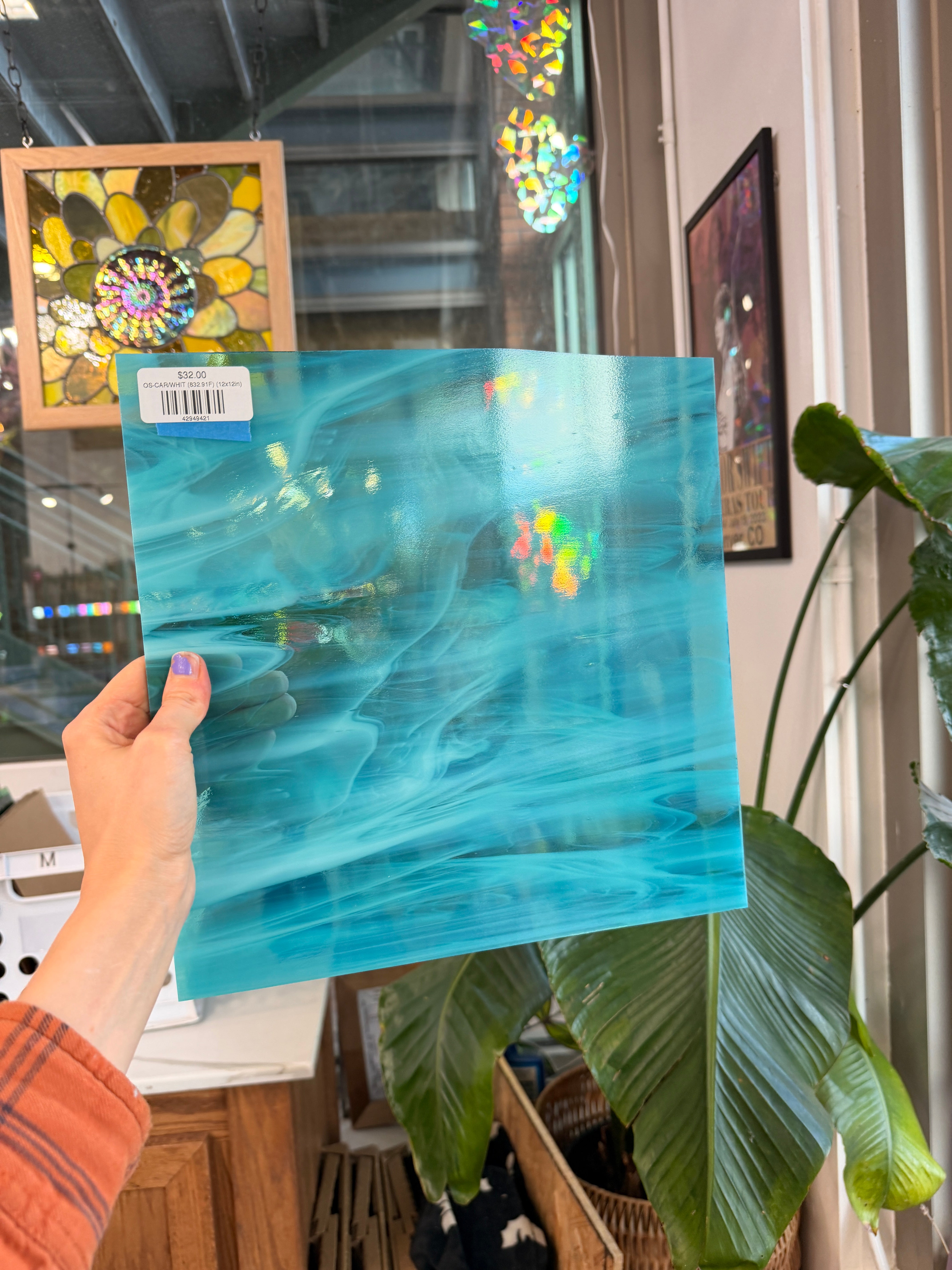 NEW Caribbean Blue and White Wispy Oceanside Fusible 96 COE (OGT 832.91F) Sheet Glass Colorado Glass Works