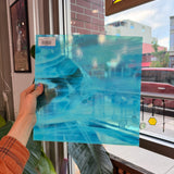 NEW Caribbean Blue and White Wispy Oceanside Fusible 96 COE (OGT 832.91F) Sheet Glass Colorado Glass Works