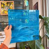 NEW! Blue Topaz and White Wispy Oceanside Fusible 96 COE (OGT 833.92F) Sheet Glass Colorado Glass Works