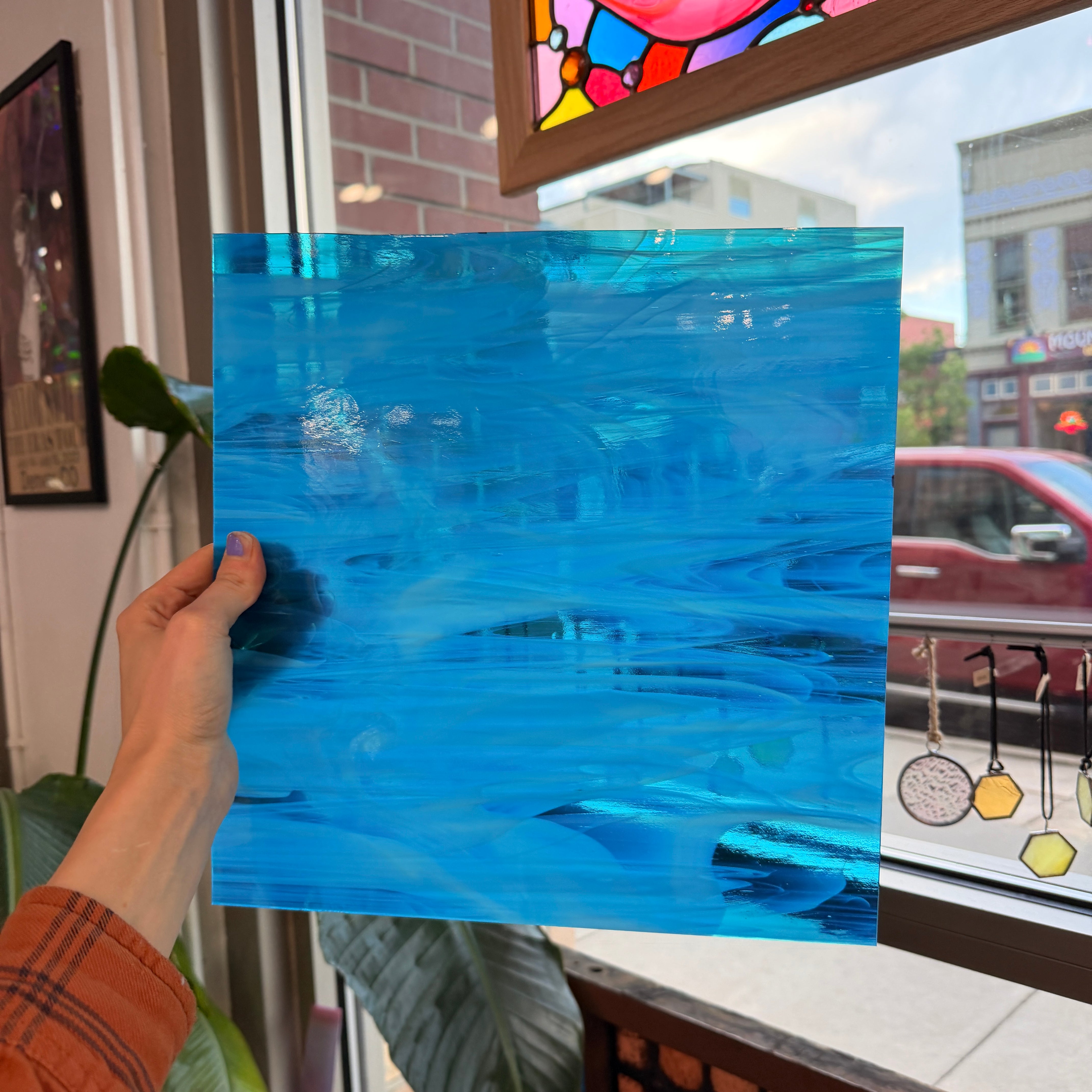 NEW! Blue Topaz and White Wispy Oceanside Fusible 96 COE (OGT 833.92F) Sheet Glass Colorado Glass Works