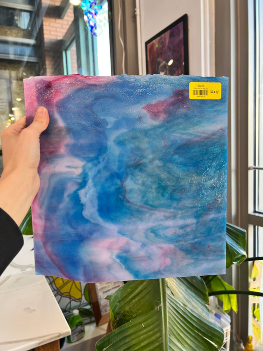 Cotton Candy Blue Pink Youghiogheny 55 (S) Sheet Glass Colorado Glassworks