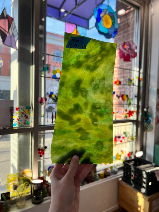 Lime Green Mottled Youghiogheny Sheet Glass Colorado Glassworks