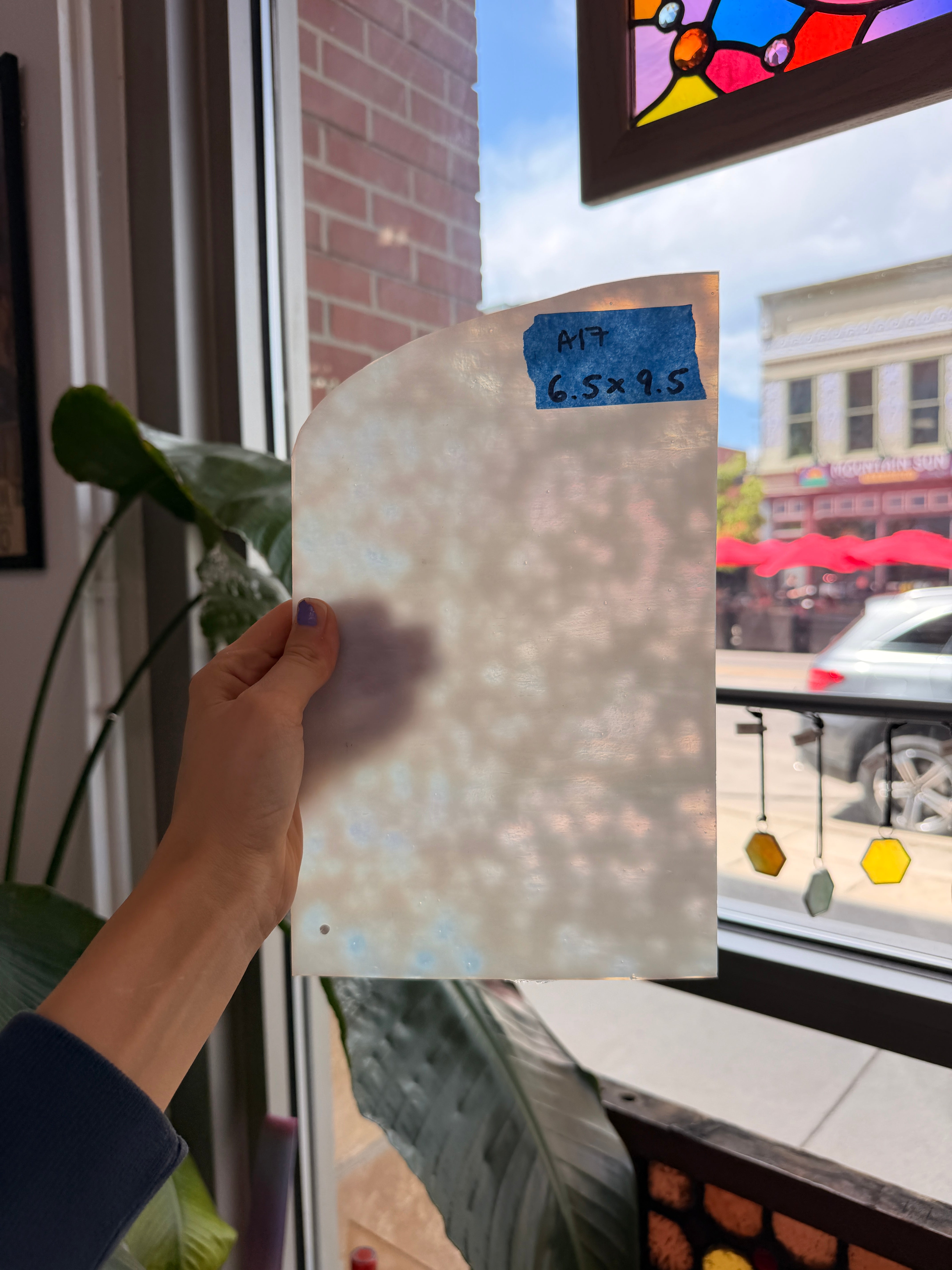 White Iridescent Mottle Youghiogheny Sheet Glass Youghiogheny Glass