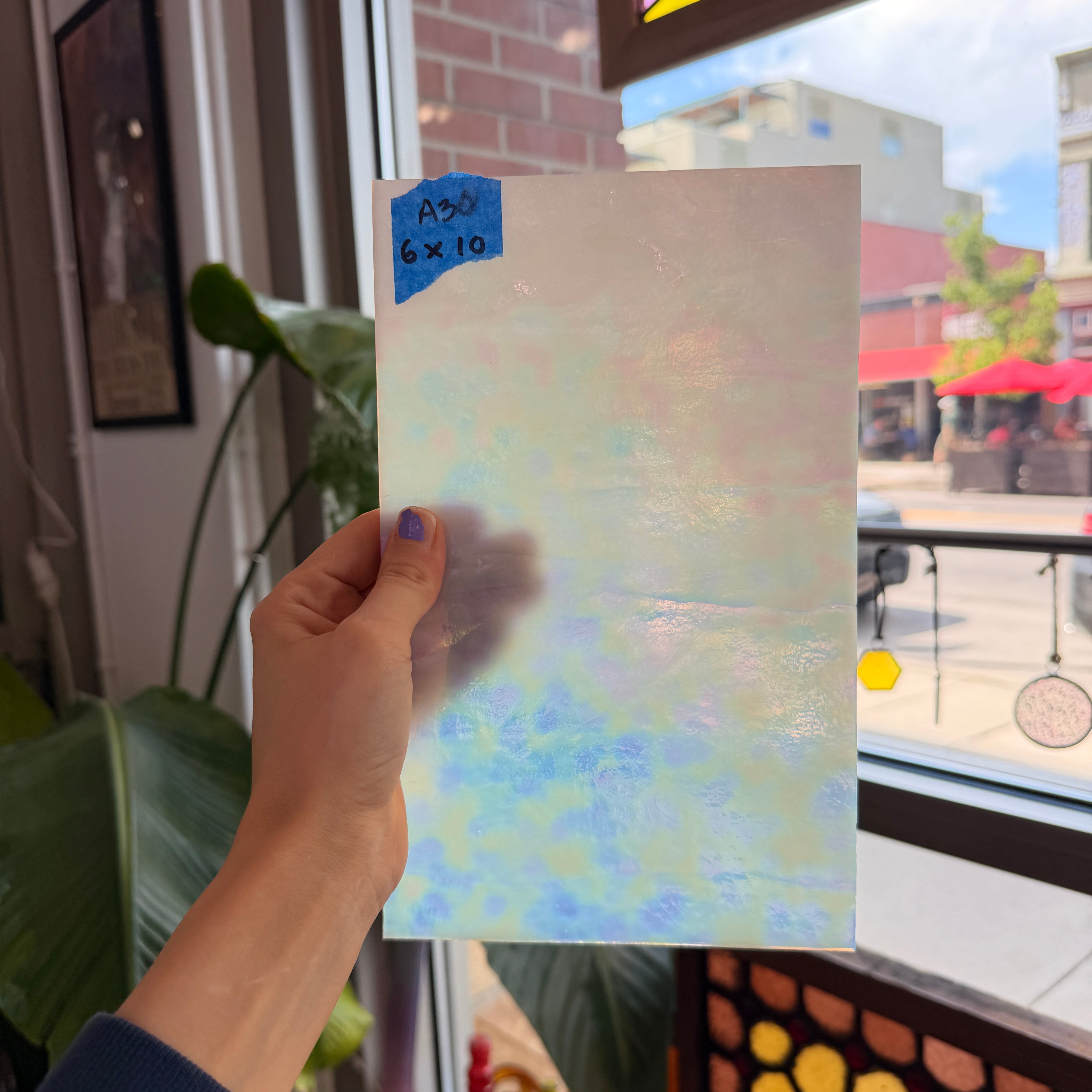 White Iridescent Mottle Youghiogheny Sheet Glass Youghiogheny Glass 6x10in (YG-65802285)