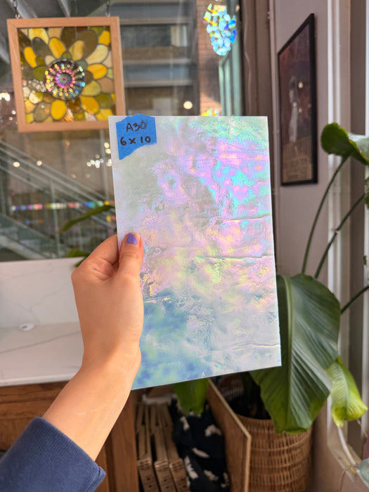White Iridescent Mottle Youghiogheny Sheet Glass Youghiogheny Glass