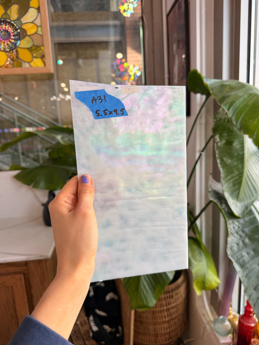 White Iridescent Mottle Youghiogheny Sheet Glass Youghiogheny Glass 5.5x9.5in (YG-65835053)