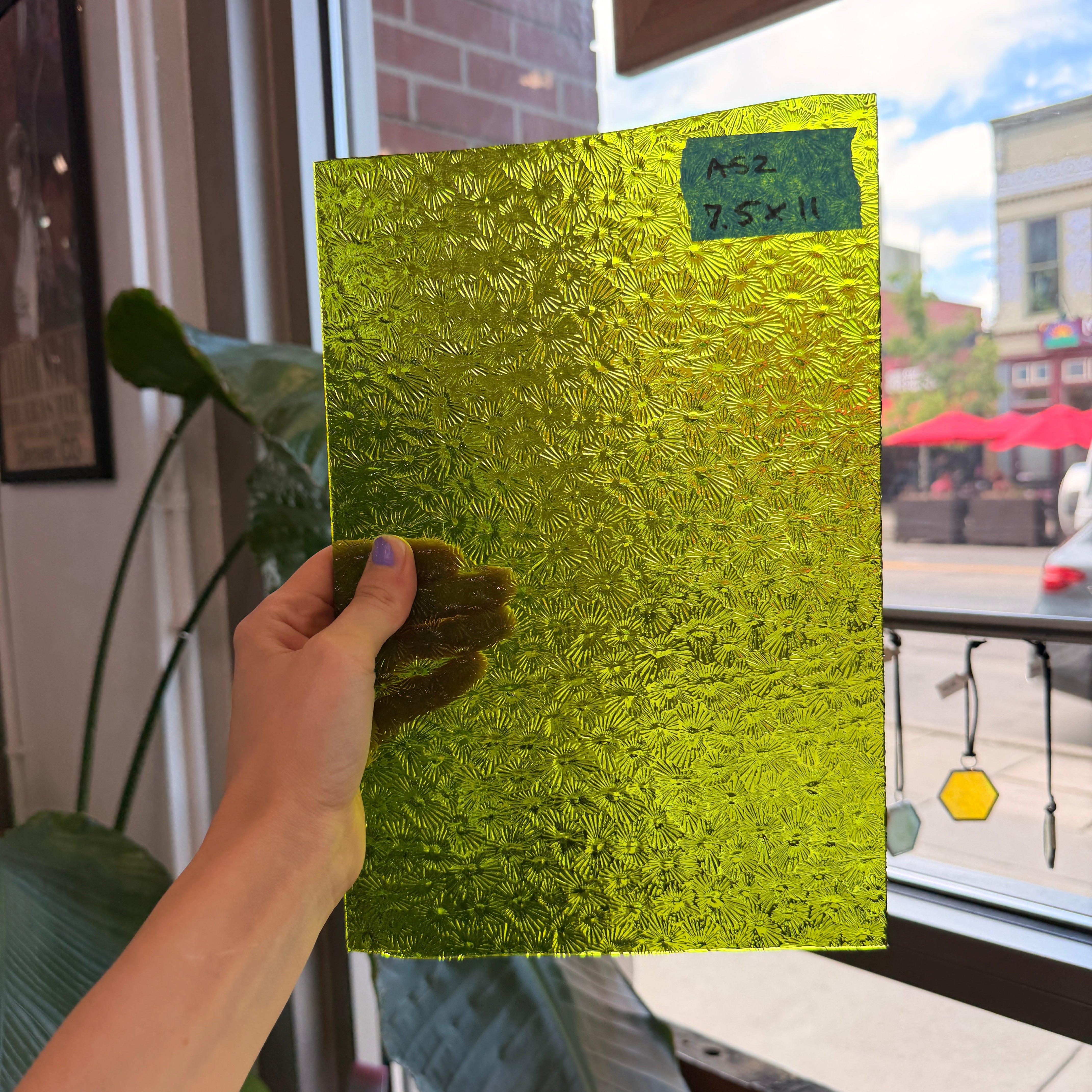 Pear/Lime Green Florentine Wissmach (WI 1146 FLOR) Sheet Glass Wissmach Glass 7.5x11in (WM-67604525)