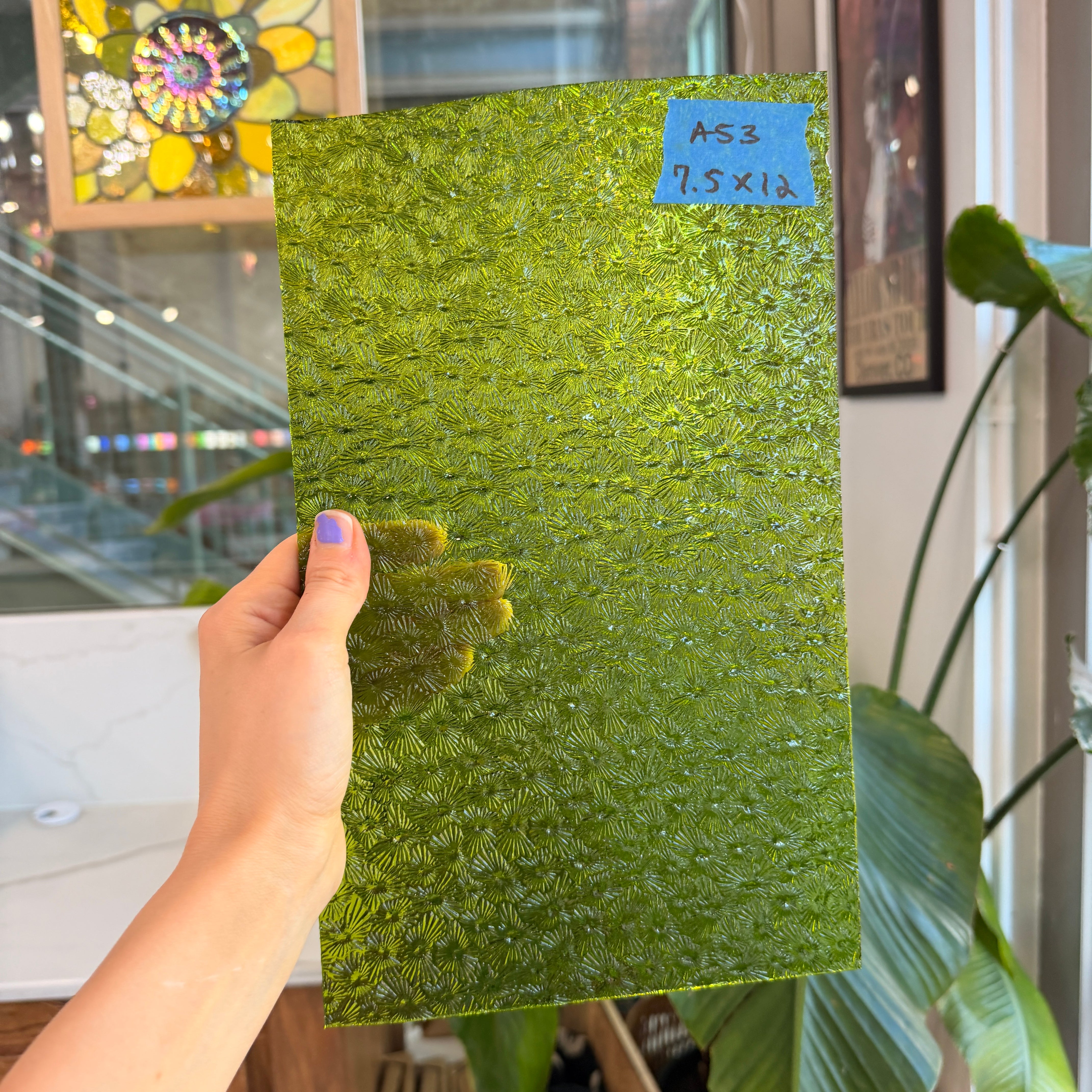 Pear/Lime Green Florentine Wissmach (WI 1146 FLOR) Sheet Glass Wissmach Glass 7.5x12in (WM-67637293)